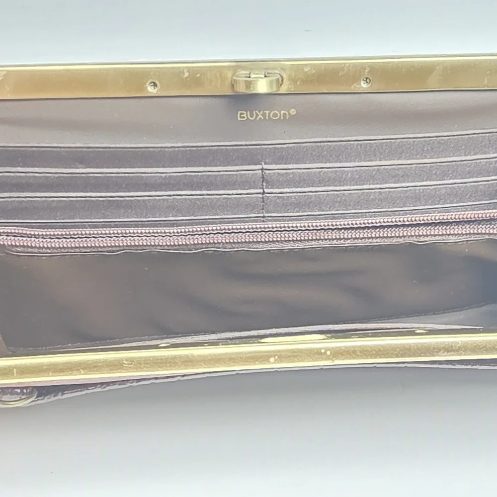 Buxton Designer‎ Brown Croc Bronze Metal Slide Lock Accordion Clutch Wallet